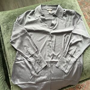 H&M Satin Gray Button-Up Shirt